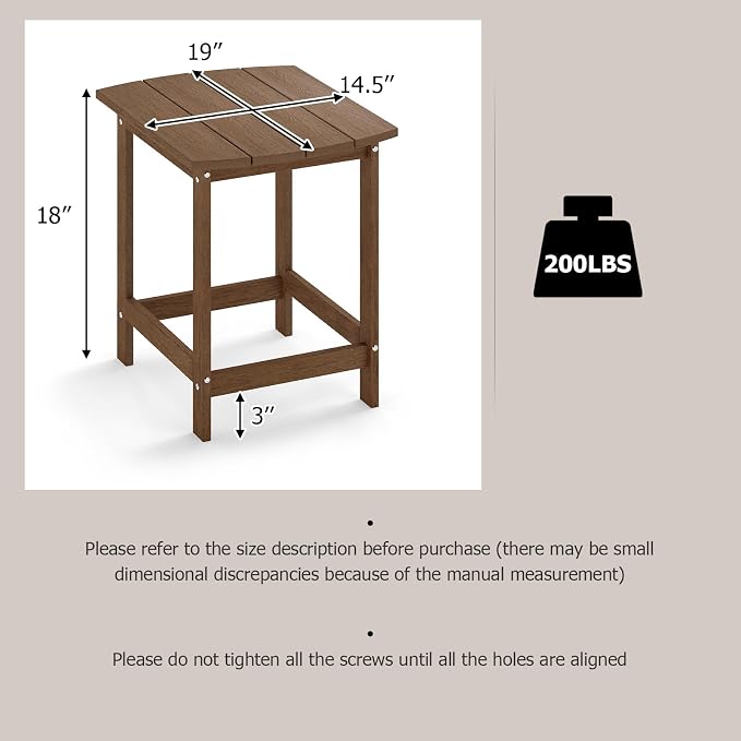 Tangkula Outdoor Side Table, Weather Resistant Adirondack Table, Outdoor Indoor Chairside End Tables, Waterproof HDPE, for Patio Poolside Porch Backyard, Easy Assembly, 19 x 14.5 x 18 Inch (2, Brown)
