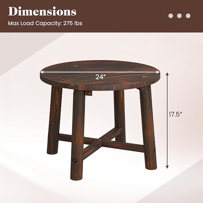 Tangkula Outdoor Side Table, Patio End Table with Solid Wood Structure, Small Round Coffee Table for Garden, Deck, Poolside & Indoors (2, Brown)