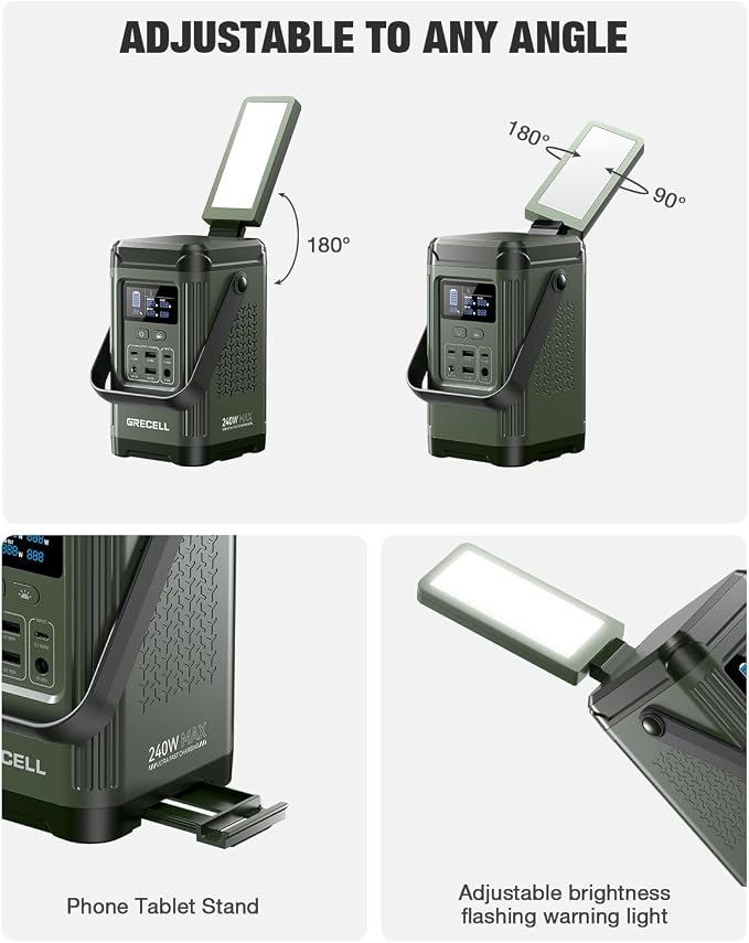 GRECELL T200 Portable Power Station 240W, Lithium Battery Solar Generator, USB-C PD 60W, LED Flashlight for Camping Home Emergency Outdoor Travel