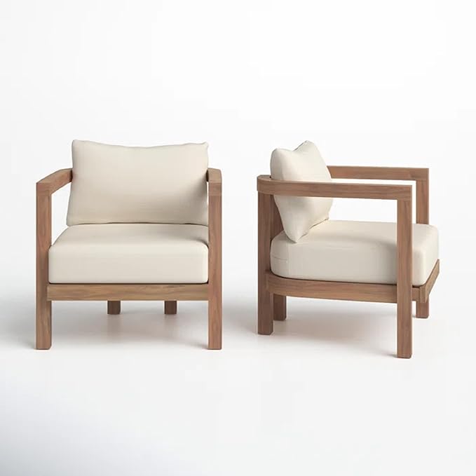 Merax Set of 2 Outdoor Acacia Wood Club Chair with Cushion,Patio Furniture Conversation Set for Backyard