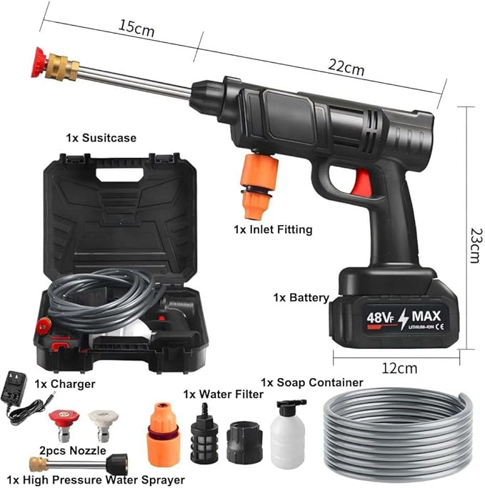 Ebooine Cordless Pressure Washer, 30Bar Pressure Water Spray Gun, 48V Lithium Battery Lasts for 60 Min with Fully Charged, Portable High Pressure Car Washer for Car/Fence/Wall/Deck Cleaning
