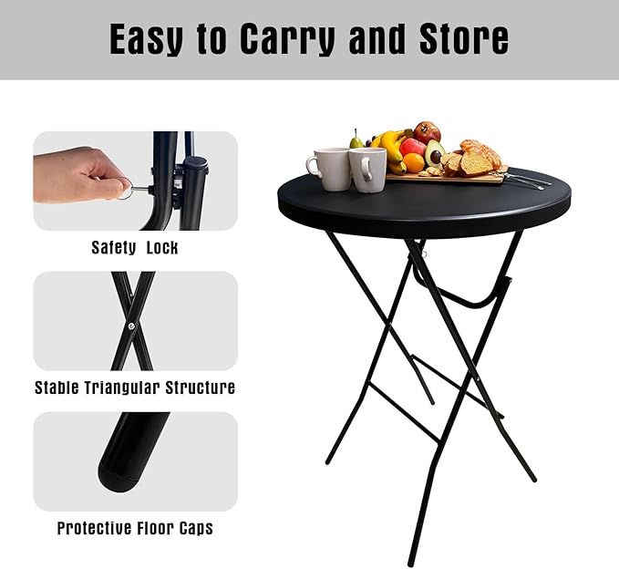 GUAGUA 32" Round Plastic Folding High Top Table - Versatile Bar, Cocktail & Portable Pub Table for Parties, Bistro & Events (Black)
