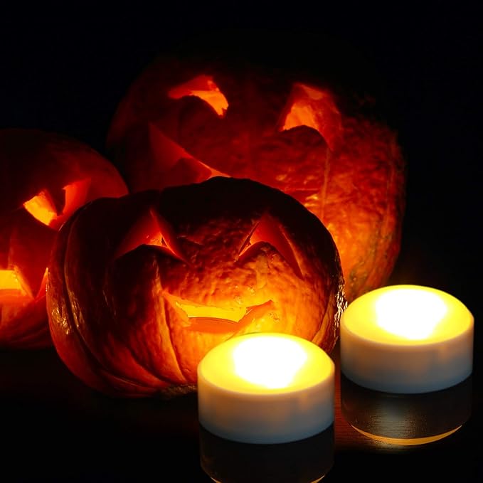 3 PCS Halloween Pumpkin Lights with Remote and Timer Battery Operated LED Decorative Bright Flickering Flameless Candle Set Bulk for Jack-O-Lantern Décor Party Home Christmas Decorations, White Color