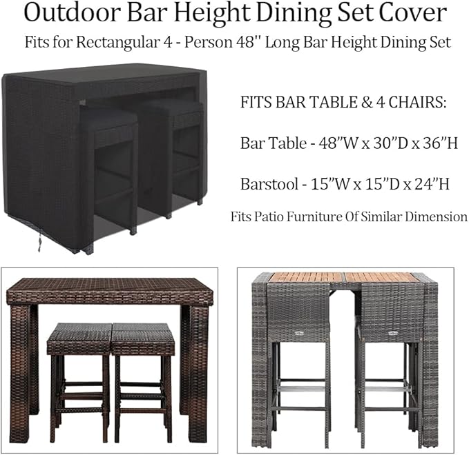Outdoor Bar Height Dining Set Cover Heavy Duty Waterproof Patio Dining Set Cover for Rectangular 4 - Person 48'' Long Bar Height Dining Set