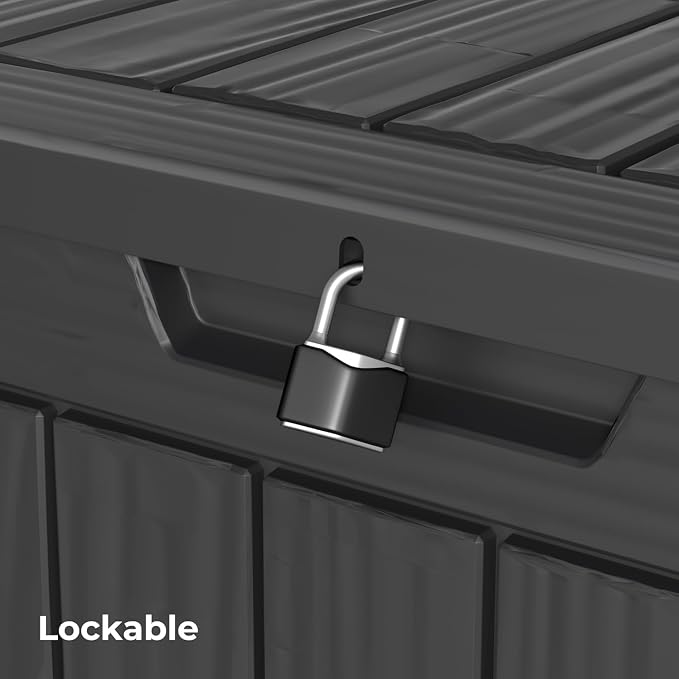 TARKARI 35 Gallon Outdoor Storage Box Waterproof, Resin Deck Boxes with Lockable Lid & UV-Resistant for Patio, Pool, Garden Furniture Cushions & Accessories, Black