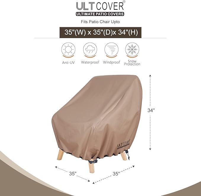 ULTCOVER Waterproof Patio Chair Cover 2 Pack – Outdoor Lounge Deep Seat Single Lawn Chair Cover Fits Up to 35W x 35D x 34H inches