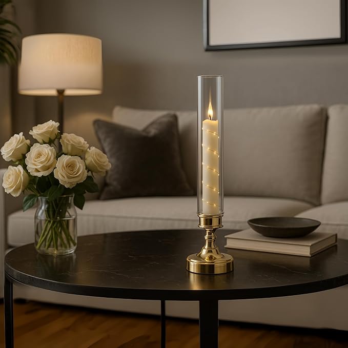 6 PCS Flameless Candles with Timer, Flickering Flameless LED Pillar Candles for Romantic Ambiance with Embedded Star String, Acrylic Battery Perated Fake Candles for Home Decoration (Gold)