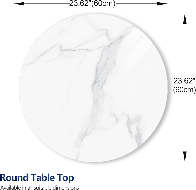 ZL ZELing Round Sintered Stone Table Top 23.6",Replacement Table Top for Indoor & Outdoor - Heat/Scratch Resistant Waterproof Ceramic DIY Desktop,Patio/Balcony/Bistro/Café & Dining Room (White)