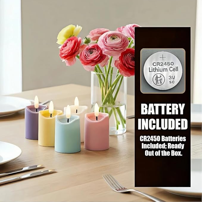 Simplelight Pastel Flameless Votive Candles with Timer, Realistic Black Wick Spring Candles Battery Operated, Battery Included, D 1.8” X H 3.1”, Set of 6 for Easter Decoration (Multi Color)