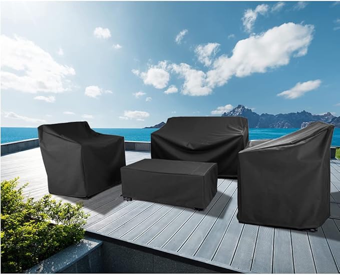 Patio Furniture Covers,Outdoor Furniture Cover Waterproof,Patio Furniture Set Covers for 4 Piece Outdoor Conversation Set,Patio Covers Set (Black)