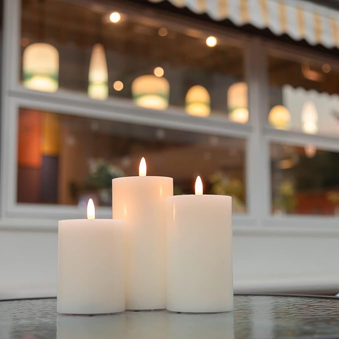 ANGELLOONG Flickering Flameless Candles with Remote, Real Wax Battery Operated Candles with Timer, Fake LED Pillar Candles for Wedding Holiday Farmhouse Home Decor, Ivory