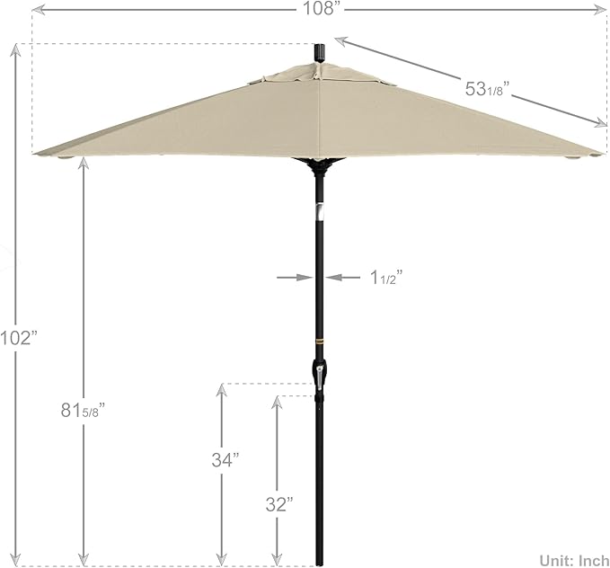 California Umbrella 9' Round Aluminum Market Umbrella, Crank Lift, Push Button Tilt, Black Pole, Pacifica