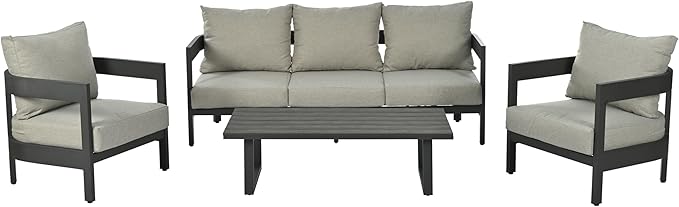 Merax Patio Conversation Set, Outdoor Seating Set with Thick Cushions for Ultimate Comfort, Perfect for Lawns/Patios/Poolside, Light Gray