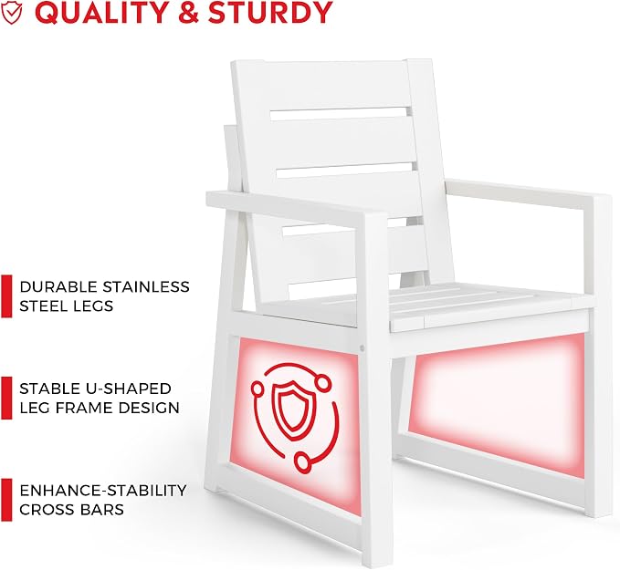 Costaelm Stinson HDPE Plastic Outdoor Patio Dining Arm Chair, White