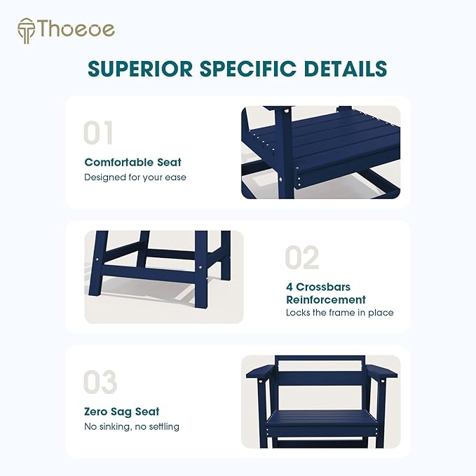 THOEOE Outdoor Dining Chair Set of 2, Patio Dining Chairs with Arms, All-Weather HDPE Outdoor Chairs for Garden, Poolside, Deck, Navy Blue
