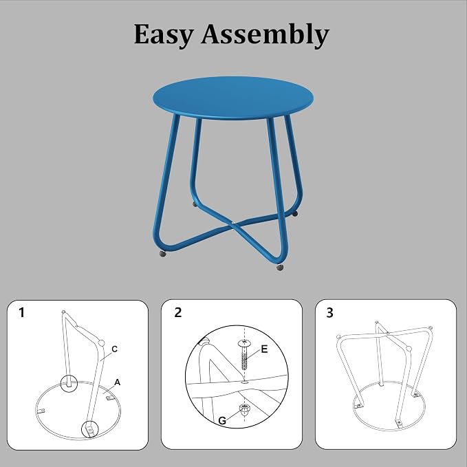 Patio Side Table, Round Metal Steel Weather Resistant Portable Patio Table， Outdoor and Indoor Patio Small Table for Garden Balcony Yard, Peacock Blue
