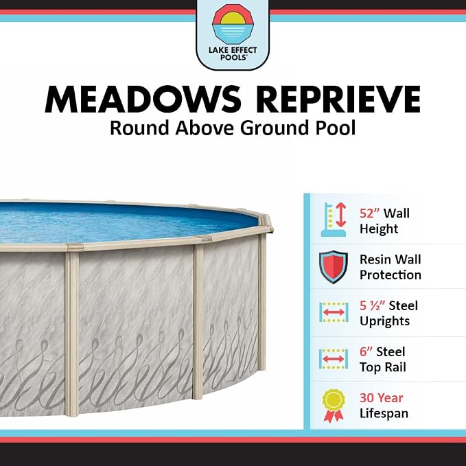 Lake Effect Pools 'Meadows' 21 ft Round Above Ground Swimming Pool | 52 Inch Steel Side Walls | Kit Includes: 25 Gauge Overlap Liner & Widemouth Skimmer