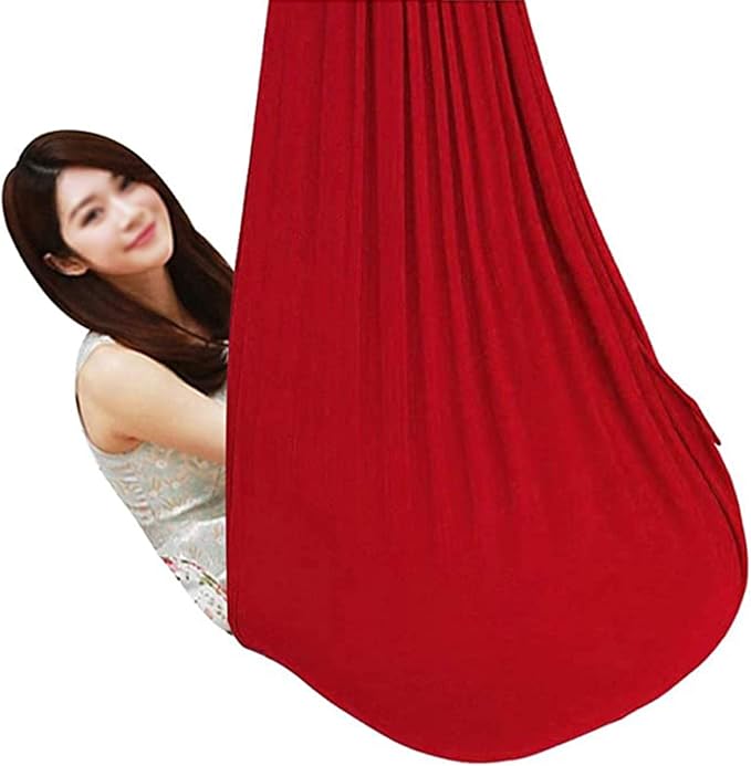 Kids Outdoor Indoor Sensory Swing Therapy Cuddle Hammock for Autism ADHD ADD Up to 440lbs Child Elastic Parcel Steady Seat Swing (Color : Red, Size : 150 x 280 cm)