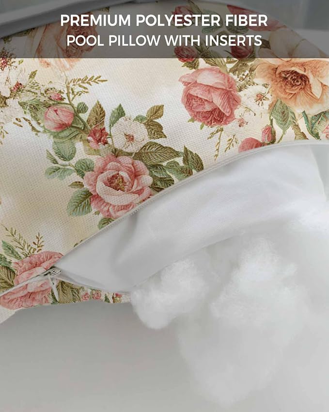 Outdoor Pillows Covers with Inserts Flowers Retro Luxury Floral and Leaf Pattern Waterproof Recliner Pillow with Adjustable Strap Throw Pillows for Patio Furniture Pool Lounge Chair, 12x20 inch, 2PCS
