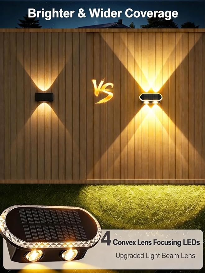 Solar Fence Lights Outdoor: 12-Pack IP65 Waterproof Solar Wall Lights - Up Down Dual Lens LEDs 3000K/4000K/6000K - 10-12H Lasting and Easy Install for Backyard Patio Porch