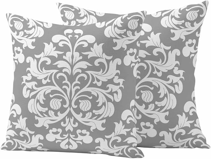Outdoor Pillow Covers Set of 2, Damask Abstract Flower Grey Decorative Throw Pillow Covers 16X16IN, Classic Luxury Floral Throw Pillows Protector Cushion Case for Patio,Couch,Sofa,Garden