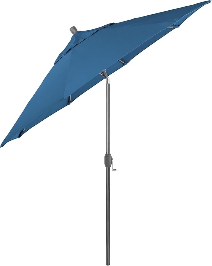 California Umbrella 12-Year-Non-Fading, 9Ft Premium Sunbrella Patio Umbrella, Hand-Crank, Button-Tilt, Gray Frame, Regatta Fabric