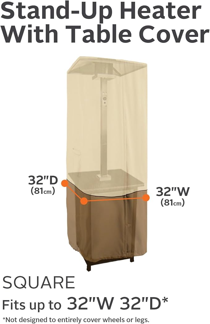 Classic Accessories Veranda Water-Resistant 32 Inch Square Stand-Up Patio Heater With Table Cover, Outdoor Heater Cover