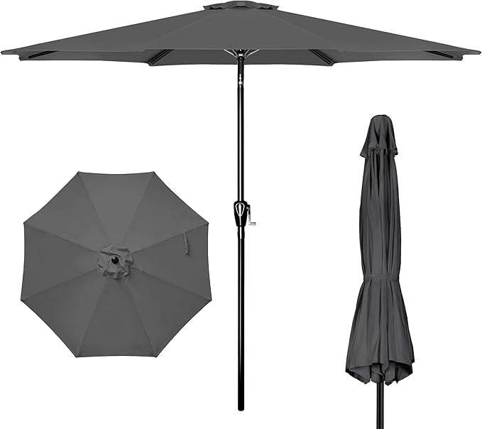 iPower 9ft Patio Umbrella Outdoor Table Umbrellas with 8 Sturdy Ribs, Push Button Tilt and Crank for Yard, Pool and Garden