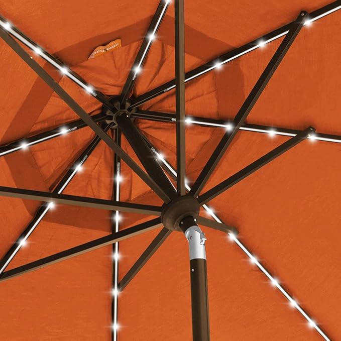 EliteShade USA 10-Year-Non-Fading 9ft 3-Tier Market Patio Umbrella, Commercial Table Umbrella with 80 Solar LED Lights, Crank Open, Windproof & UPF 50+ UV Protection for Garden, Deck, Pool, Backyard, Rust