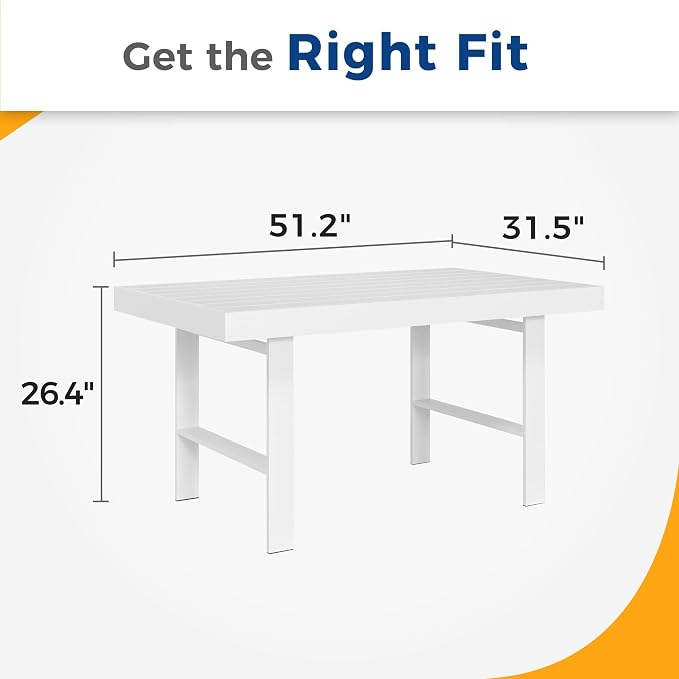 Wisteria Lane Aluminum Outdoor Patio Furniture Dining Table, All-Weather Outdoor Metal Dining Table, Modern Rectangle High Table for Party, for Balcony, Garden, White