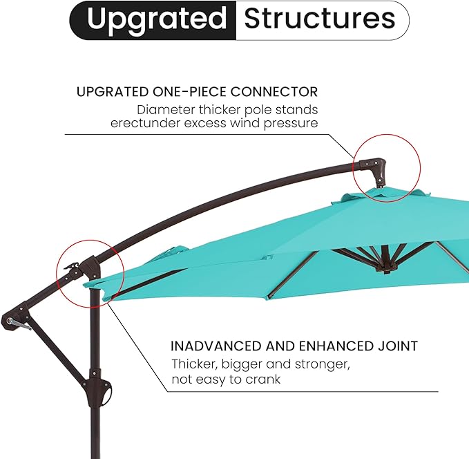 10FT Patio Umbrella, Outdoor Offset Cantilever Umbrella with Sturdy 8 Ribs, Easy Tilt Adjustment for Backyard Pool Garden,Peacock Blue