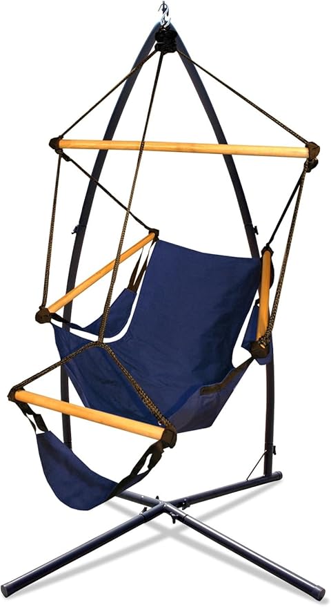 Hammaka Summit Stand with Cradle Chair Combo, Hanging Hammock Cradle Chair with Stand, Outdoor Indoor Swing Seat with Footrest (Blue)