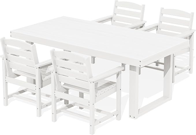 SERWALL HDPE Outdoor Dining Set for 4, 67'' Patio Table and Chairs Set | with Armchair Seat