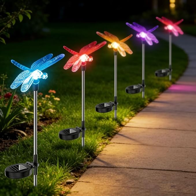 CANDLE CHOICE Solar Powered Landscape LED Lights Outdoor Waterproof Color Changing Garden Stake Lights for Outside Yard Lawn Flowerbed Plant Path Christmas Decorations Figurine Dragonfly 2 Pack