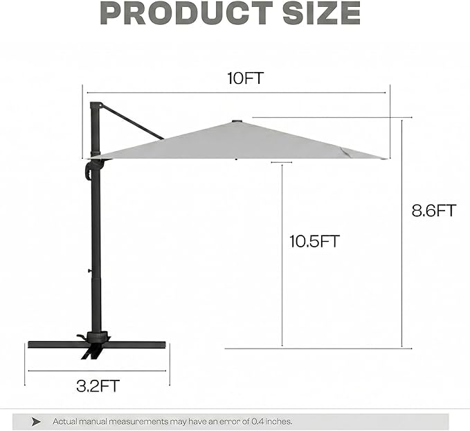 Cantilever Patio Umbrella, Large Square Outdoor Offset Umbrella with Aluminum Pole, 360-degree Rotation for Garden, Deck, Pool