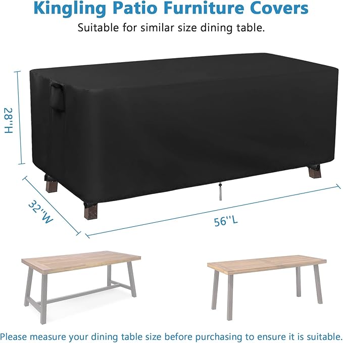 Kingling Patio Table Covers, Rectangular Outdoor Dining Table Cover 56 inch Outdoor Coffee Table Covers Waterproof Heavy Duty Patio Furniture Covers for Outside - 56''L x 32''W x 28''H Inch (Black)