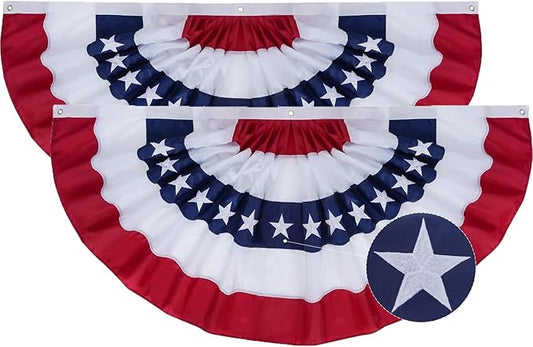 SYII Bunting Flag 3x6 Feet Outdoor (2 PCS), Embroidery Stars American US Bunting Flags with 3 Brass Grommets, Patriotic Half Fan Banner for Fourth of July Decor, 4th of july Decorations Outdoor