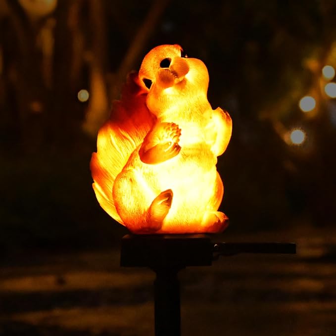 Squirrel Garden Decor Solar Lights Outdoor Decorations Pathway Stakes | Squirrel Yard Decor Decorative Statue Lawn Ornaments Porch Cute Animal Figurines Flowerbed Resin Waterproof Housewarming Gift