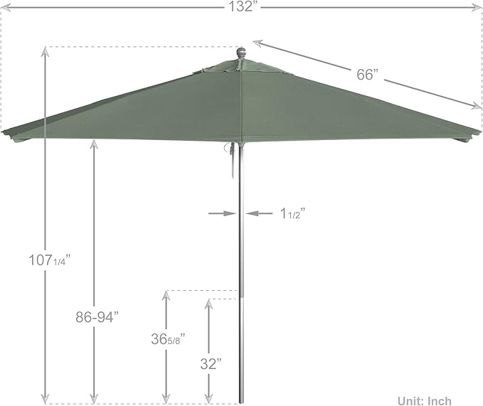 California Umbrella 11Ft Commercial Grade Sunbrella Fabric Market Umbrella, Pulley Lift, Aluminum/Fiberglass, 2mm pole wall, Silver Frame, Spa Fabric