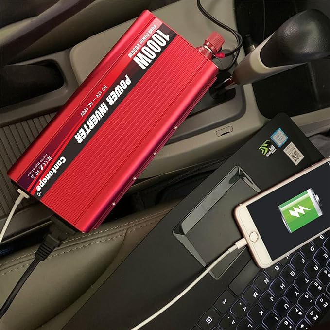 Cantonape 1000W Power Inverter DC 12V to 110V/120V AC Car Inverter with 3.1A USB Car Adapter and Cigarette Lighter for Vehicles Home Laptop Truck Trip