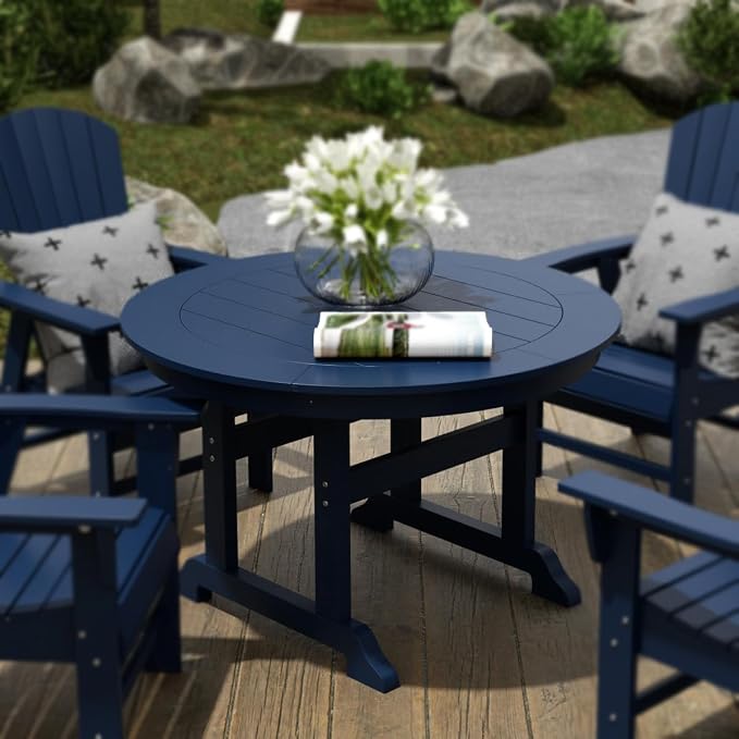 HDPE Laguna 47" Round Dining Table,Navy Blue