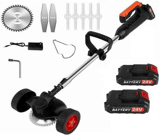 Electric Lawn Mower, 24V Lithium Mower with Wheels Lawn Mower Household Weeding Machine (Two Charge Rosso) (Two Charge Nero)