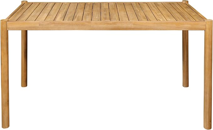 Christopher Knight Home Flemis Patio Rectangular Acacia Wood Dining Table, Slat Panel Design, for 4-6 People, Outdoor Table for Dining Set, Non-Slip Foot Pads, Garden and Balcony, Light Teak