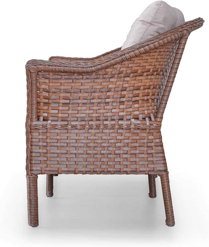 Angora Dinamic Rattan Outdoor Furniture Set – Stylish Garden and Patio Set with Table, Double Chair, and 2 Single Armchairs, Conversation Sets Best for Yard, Pool or Backyard, Brown