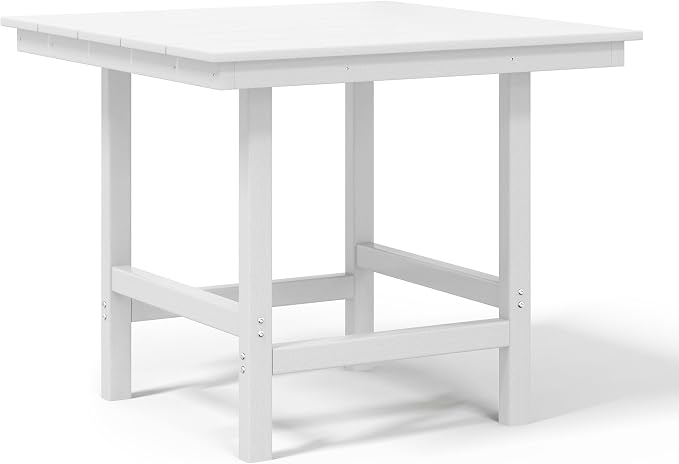 WestinTrends Ashore Outdoor HDPE 36" Square Patio Dining Table with Umbrella Hole, White