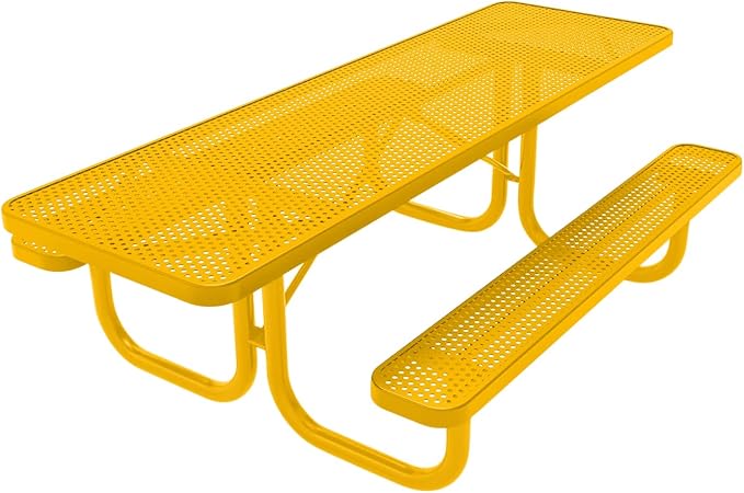COATEDOUTDOORFURNITURE Heavy-Duty Portable ADA-Compliant Outdoor Picnic Table, Punched Steel Patio Furniture Made in America (8ft Rectangular, Both-Side Handicap, Yellow with Yellow Frames)