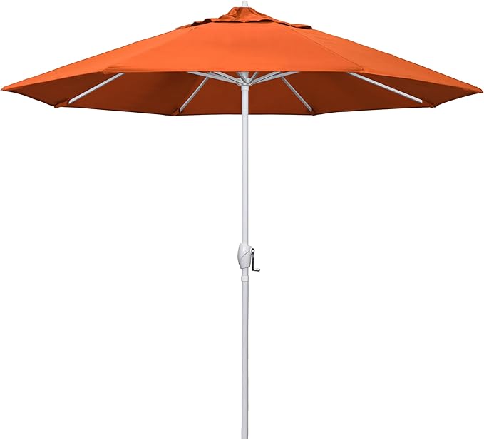 California Umbrella 12-Year Protection 9' Rd Aluminum Patio Umbrella, Crank Lift, Auto Tilt, White Finish, Sunbrella Melon