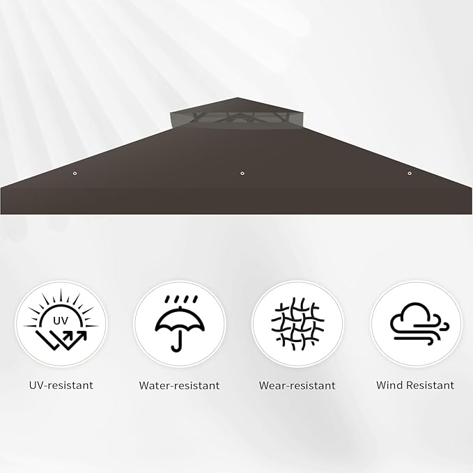 8'x8' Gazebo Top Canopy Replacement Cover - Double Tier Top Canopy Cover Replacement with UV30+, Dirt, Water Resistant for Outdoor, Garden, Pavilion (Coffee)