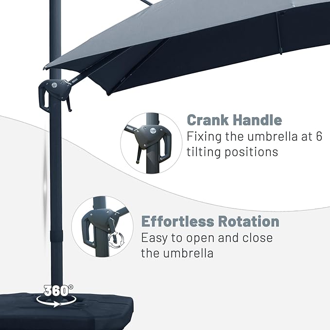 Domi Cantilever Patio Umbrella 9’x9’, Aluminum Windproof Outdoor Umbrella with 360°Rotation, Square Offset Sun Shade Umbrella for Outside Deck Backyard Garden Pool, Gray