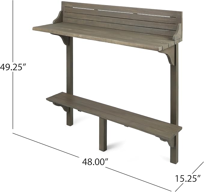 Merax Outdoor Balcony Bar Table, Wall Mounted Folding Patio Bar Table with Acacia Wood Top, Space Saving Table for Balcony Railing, Small Spaces, Gray